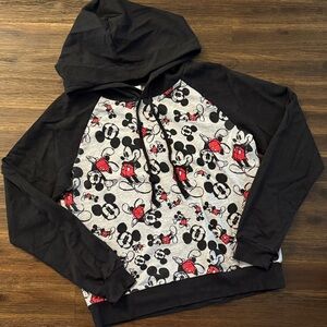 Disney Allover Mickey Print Hooded Long Sleeve Shirt Medium